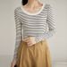 2025 High Quality Pure Cotton T-Shirt Women's Long Sleeved Striped Base Shirt 2025 Autumn New Round Neck Slim Fit Versatile_ecoleips.com