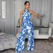 Women's Clothing Women's Sleeveless Halter Neck Jumpsuit Printed Belt Style Top For Formal & Casual For Women_ecoleips.com