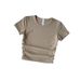 Women's Summer Yoga T-Shirt Ribbed High Elastic Quick Drying Breathable Short Sleeve Fitness Running Top_ecoleips.com