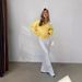 Autumn And Winter Women's Solid Color Pullover Sweater Lazy Wind V-neck Casual Splicing Long-sleeved Knitted Sweater Women_ecoleips.com