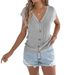 2026 Spring Summer Casual Solid Color Button V-Neck Knitted Sweater Vacation Top Cross-Border Women's Fashion_ecoleips.com