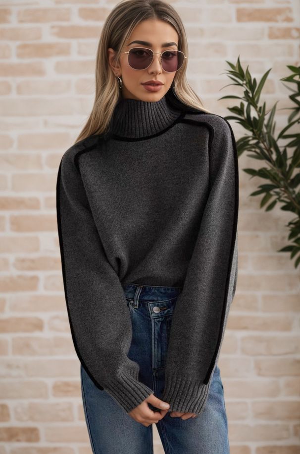 Elegant Ribbed Knit Sweater Women's Semi-Turtleneck Long Sleeve Pullover Soft Acrylic Blend Casual Tops_ecoleips.com