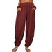Women's Solid Color Loose Cotton Linen Casual Harem Pants European American Style Bottoms for Home Wear_ecoleips.com