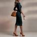 Classic Grid Pattern Seven-Part Sleeve Ship-Style Collar Tight Dress_ecoleips.com
