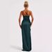 Women's Clothing solid color oblique collar pleated slim high slit sexy long skirt_ecoleips.com