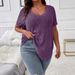 Spring And Summer Solid Color Plus Size Women's Elegant Top V-Neck Pit Strip Short Sleeve Pullover T-Shirt_ecoleips.com