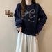 Real Shot Women's Sweatshirt Spring And Autumn New Loose Korean Version Versatile Bow Embroidery Round Neck_ecoleips.com