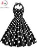 Black Polka Dot Print Vintage Dress For Women Summer Sexy Halter Elegant Party Prom Midi Sundress_ecoleips.com