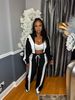 Women's Color Block Zip Up Cardigan And Wide Leg Drawstring Sports Pants Two Piece Set_ecoleips.com