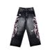 Women's Trendy Washed Distressed Printed Jeans Hip Hop Straight Leg Casual Cotton Pants For Spring/Autumn Summer_ecoleips.com