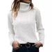 Elegant High Neck Knit Sweater Women's Casual Long Sleeve Pullover Solid Color Winter Fashion Loose Fit Retro Style_ecoleips.com