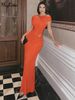 Hugcitar Fashion Solid Short Sleeve Hollow Out Backless Tie Flower Maxi Dress Summer Women Y2K Clothes Birthday Party Festival_ecoleips.com