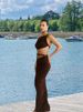 Women's Clothing Collar Sling Women's Clothing Sleeveless Hip Wrapped Waist Revealing Backless Long Skirt Holiday Style_ecoleips.com