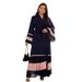 Verve Muslim Fashion Pleated Color Block Sleeve Long Dress Robe_ecoleips.com