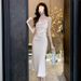 Petite, Alluring, Asymmetrical Satin Strap Dress, Waist-cinching, Slimming, High-end, Light Luxury, Elegant Little Dress_ecoleips.com