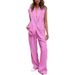 Women's Elegant Sleeveless Button Down Suit Loose Trouser Set Spring Autumn New Style_ecoleips.com