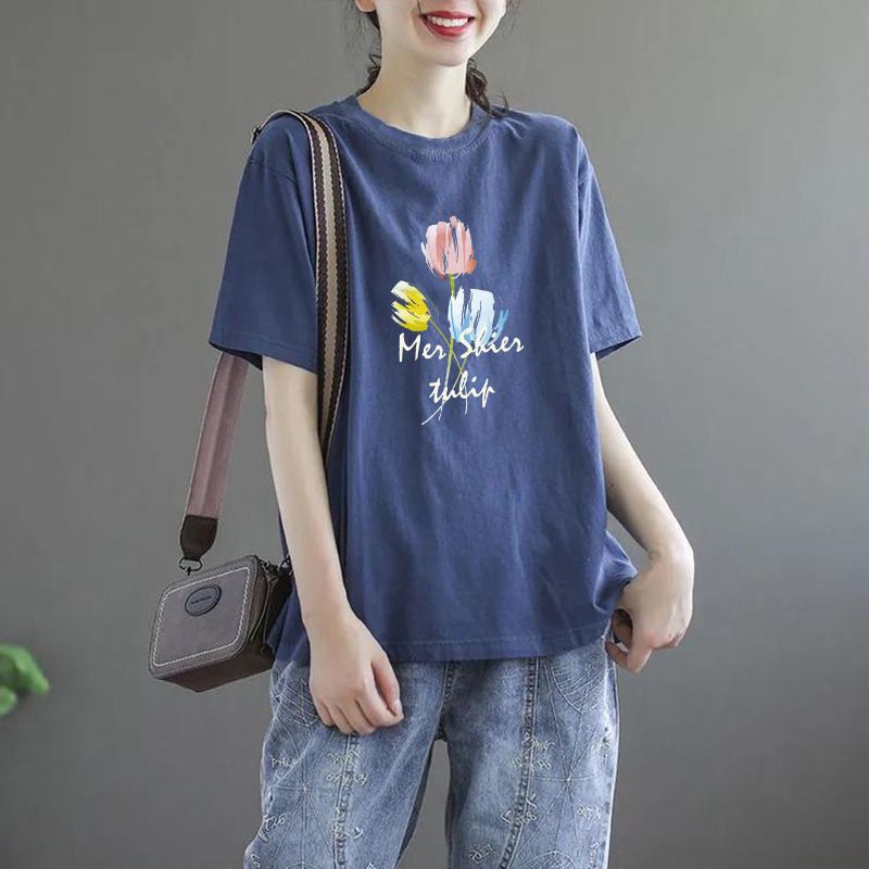 Short-Sleeved T-Shirt In A Summer Korean Style Loose Fit, Large Size, Perfect For Women With Fuller Figures; Helps The_ecoleips.com