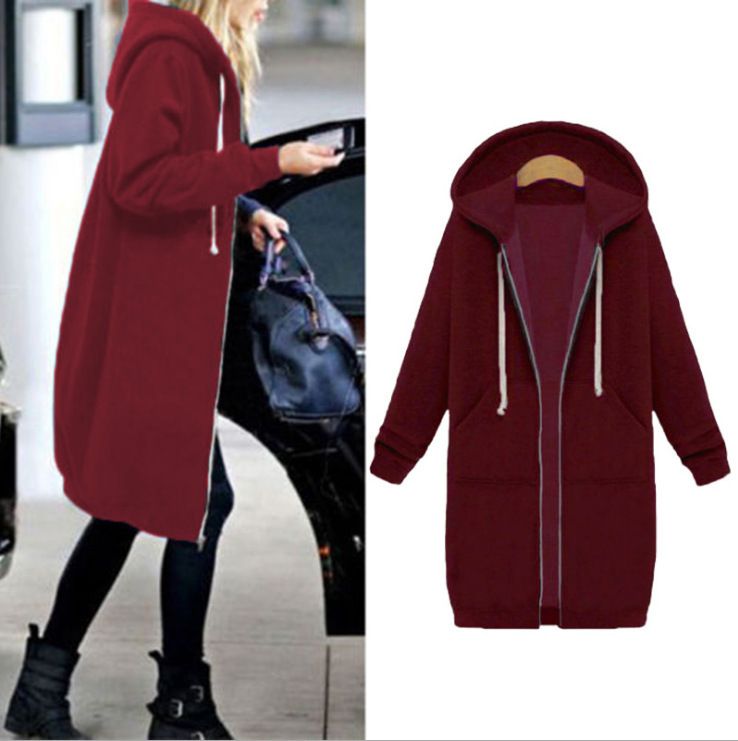 Women's Oversized Hooded Cardigan Mid-Length Brushed Fleece Loose Fit Autumn/Winter New Style Casual Outerwear_ecoleips.com