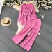 Women's Autumn Two Piece Set Niche Design Belt Waist Long Sleeved Knit Cardigan High Waisted Loose Wide Leg Pants_ecoleips.com