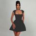 Women's Summer Fashionable Elegant Commuter Short Sleeve Square Neck Vest A-Line Mini Dress New Style_ecoleips.com