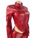 Women's Stylish Faux Leather Jacket & Flared Pants Set - Stretch Polyester Blend, Zipper Detail, Slim Fit Two-Piece Outfit (Black, Burgundy)_ecoleips.com