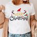 Merry Christmas Tree Santa Claus White Casual Loose Fashion Women's Short Sleeve T-Shirt_ecoleips.com