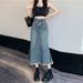 Distressed Denim Mermaid Skirt Women's High Waist A-Line Flared Hem Mid-Length Wrap Skirt For Casual & Office Wear_ecoleips.com