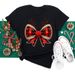 European And American Cross-border Foreign Trade Clothing Christmas Bow Round-neck Printed Women's Short-sleeve T-shirt_ecoleips.com