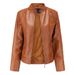 K New Leather Jacket With Feminine Temperament, European And American Plus Size Stand Up Collar PU Leather Jacket, Women's Leather Jacket_ecoleips.com