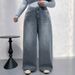 American-style Blue Wide-leg Extra-long Floor-length Ripped Loose-fit Casual Jeans For Women_ecoleips.com