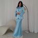 Autumn/Winter Women's Slim Fit Solid Color Fashion Set with European And American Casual Design Satin Long Skirt And Suit Jacket_ecoleips.com