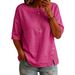 Women's Asymmetrical round Neck Top Three Quarter Sleeve Cotton Linen Blend Casual Loose Fit Button Design European American Style_ecoleips.com