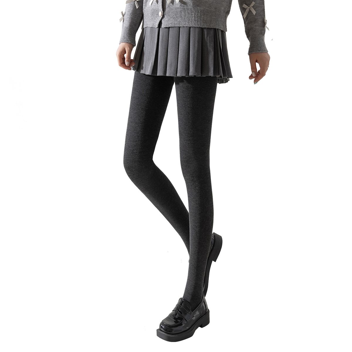 Women's Clothing Thermal Fleece-Lined Leggings High-Waisted, Ultra-Stretch & Non-Slip (3 Weights, 6 Styles) – Ribbed Texture & Toe-Loop Options_ecoleips.com