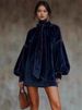 Women's Western Retro Style High Neck Suede Dress Autumn Winter New Bow Dress_ecoleips.com