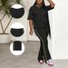 Women's Short Sleeve Round Neck Top And Pants Two-Piece Set Casual Summer Outfit_ecoleips.com