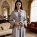 Elegant Saudi Abaya Dress With Embroidery & Belt – Long Sleeve Modest Islamic Wear (Grey, M-Xl) Cultural Events_ecoleips.com