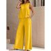 Women's Elegant Two-Piece Suit Solid Color round Neck Vest & Wide Leg Pants Set for Autumn Winter Cross Neck Wide Leggings Outfit_ecoleips.com