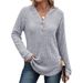 Women's V Neck Button Up Fleece Knit Top Solid Color Loose Fit Hooded Top For Fall/Winter Style_ecoleips.com