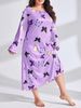 Aria Basics Aria Basics 2024 European And American Plus Size Women's Sleeve Butterfly Heart Leopard Print Off-Shoulder Long Nightgown Dress_ecoleips.com