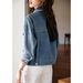 Women’s Lightweight Denim Jacket With Ribbon Trim – Loose Fit, Youthful Style (S-3XL, Bluish/Light Blue)_ecoleips.com