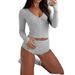 Voya Hot Selling Women's Clothing Solid Color Simple Home Fashion Set, Spring And Summer Slim Fit Long Sleeved Shorts Two-piece Set_ecoleips.com