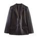 Women's Faux Leather Blazer Jacket - Straight Fit Office & Casual Wear For Fall & Winter_ecoleips.com