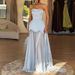 Lady Sexy Sleeveless Hem Solid Long Dresses Fashion Floral Hem Chic Shawl Ribbon Gown Strapless Paneled Pearl Chain Weding Dress_ecoleips.com