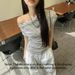 ZOEVA Striped Off Shoulder Diagonal Neck Short Sleeved T-shirt For Women's Summer New Hot Item, Spicy Girl, Pure Desire Style, Slimming Off_ecoleips.com