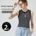 D29 Summer Thin Bra Cup Integrated For Women, Striped With Chest Pads, Wide Shoulder, Waist-Length Short Tank Top_ecoleips.com