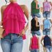 Fashionable Versatile Solid Color Halter Neck Sleeveless Ruffle Top Irregular Women's Clothing_ecoleips.com