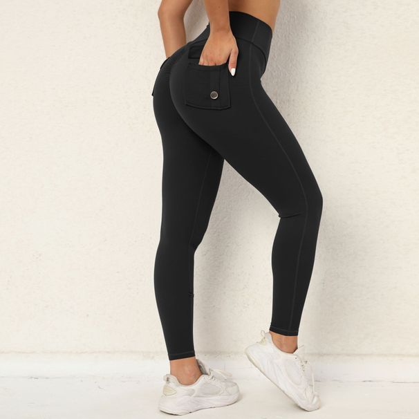 K Workwear Tight Pocket Yoga Pants For Women, High Waisted Elastic Hip Lifting Button Quick Drying Running And Fitness Pants_ecoleips.com
