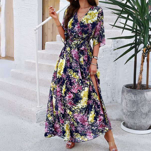 Women's Clothing Fashion Temperament Elegant Holiday Print Strappy Long Skirt Dress Women's Clothing Spring And Summer_ecoleips.com