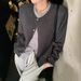 Women's Style Soft Gray Knit Cardigan Preppy Style Jacket Autumn New Top_ecoleips.com