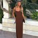2025 Autumn New Fashion Elegant Patchwork Deep V Strap Long Sexy Slim Fit Dress Wholesale_ecoleips.com